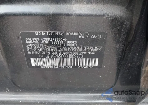 2013 Subaru Impreza 2.0I Sport Limited from USA, damaged, VIN JF1GPAS60DH889770